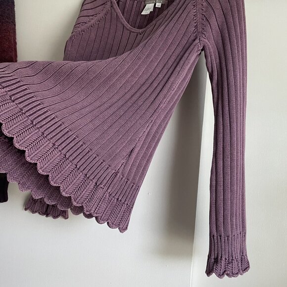 Anthropologie Isabella Bird V Neck Sweater Size M Purple Ribbed Cable Knit - Picture 5 of 10